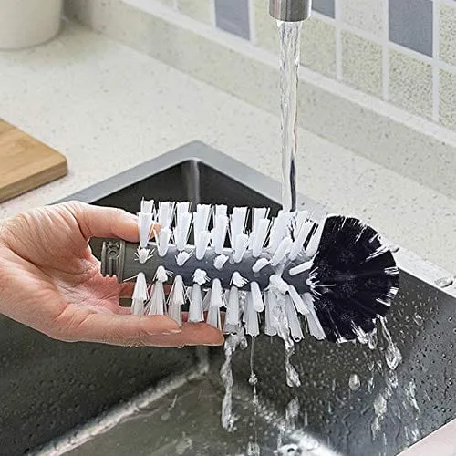 Water Bottle Cleaning Brush Glass Cup Washer with Suction Base 3 Head Bristle Brush for Beer Cup, Long Leg Cup, Red Wine Glass and More Bar Kitchen Sink Home Tools