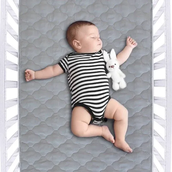 Waterproof Crib Mattress Protector Pad | Bed Pad Mat - 52" x 28", Anti Slip & Durable, Grey