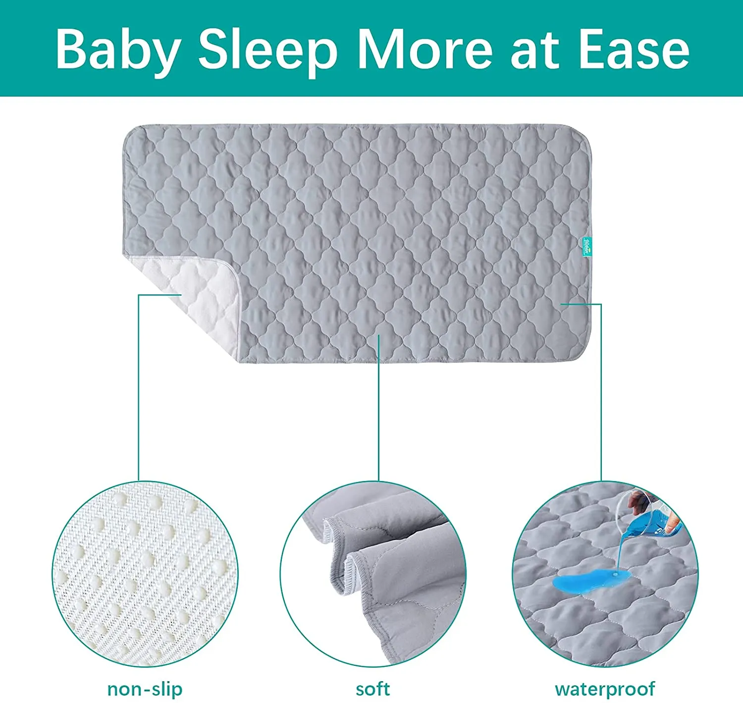 Waterproof Crib Mattress Protector Pad | Bed Pad Mat - 52" x 28", Anti Slip & Durable, Grey