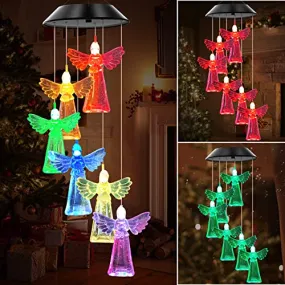 WENANA Solar Angel Wind Chimes Color Changing Lights, Best Gifts for Mom Grandma Women Wife Aunt Daughter Sister, Outdoor Unique Mobile Wind Chime Light, Garden Yard Decor