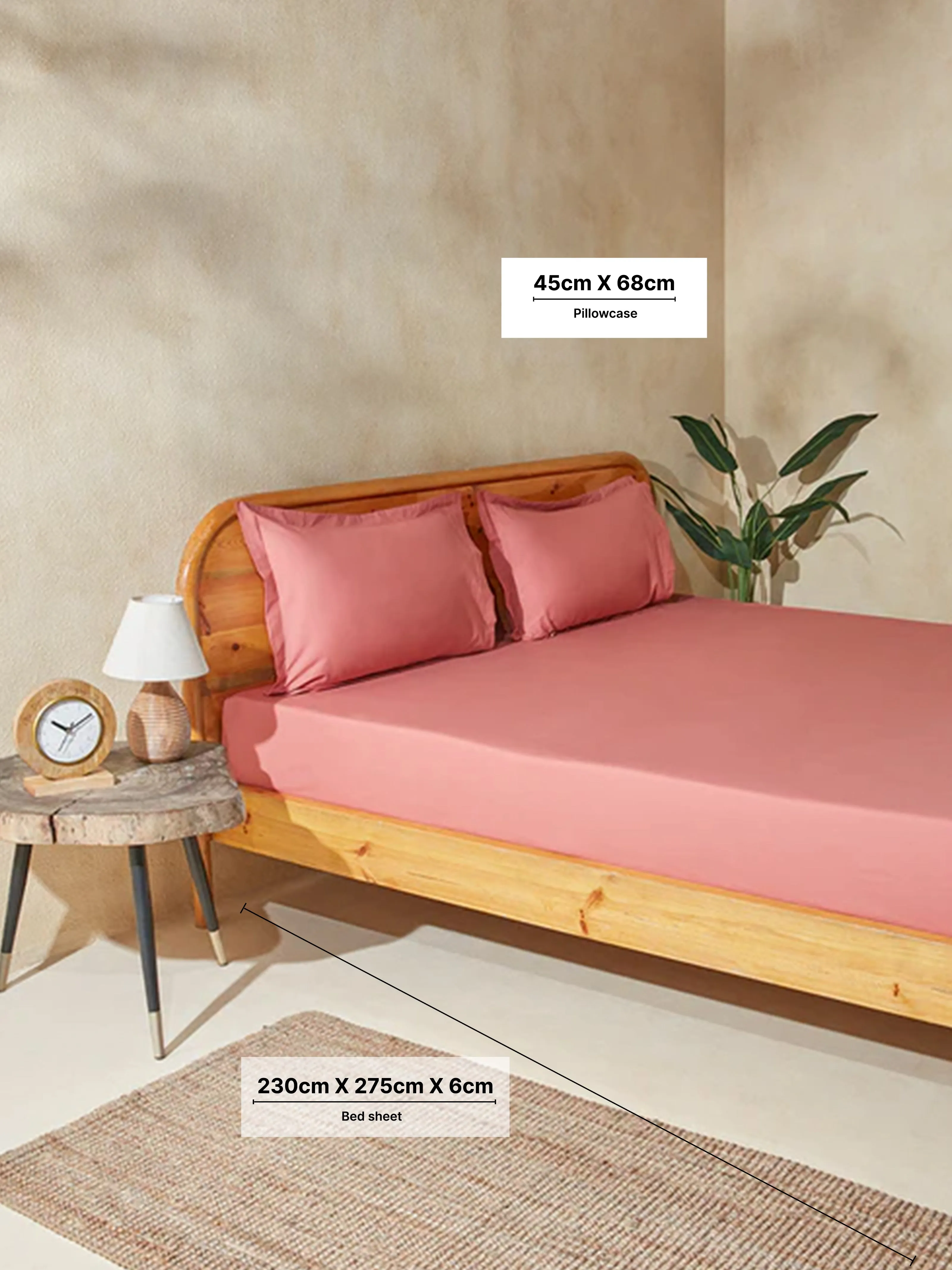 Westside Home Dusty Rose Double Bed Flat Sheet and Pillowcase Set