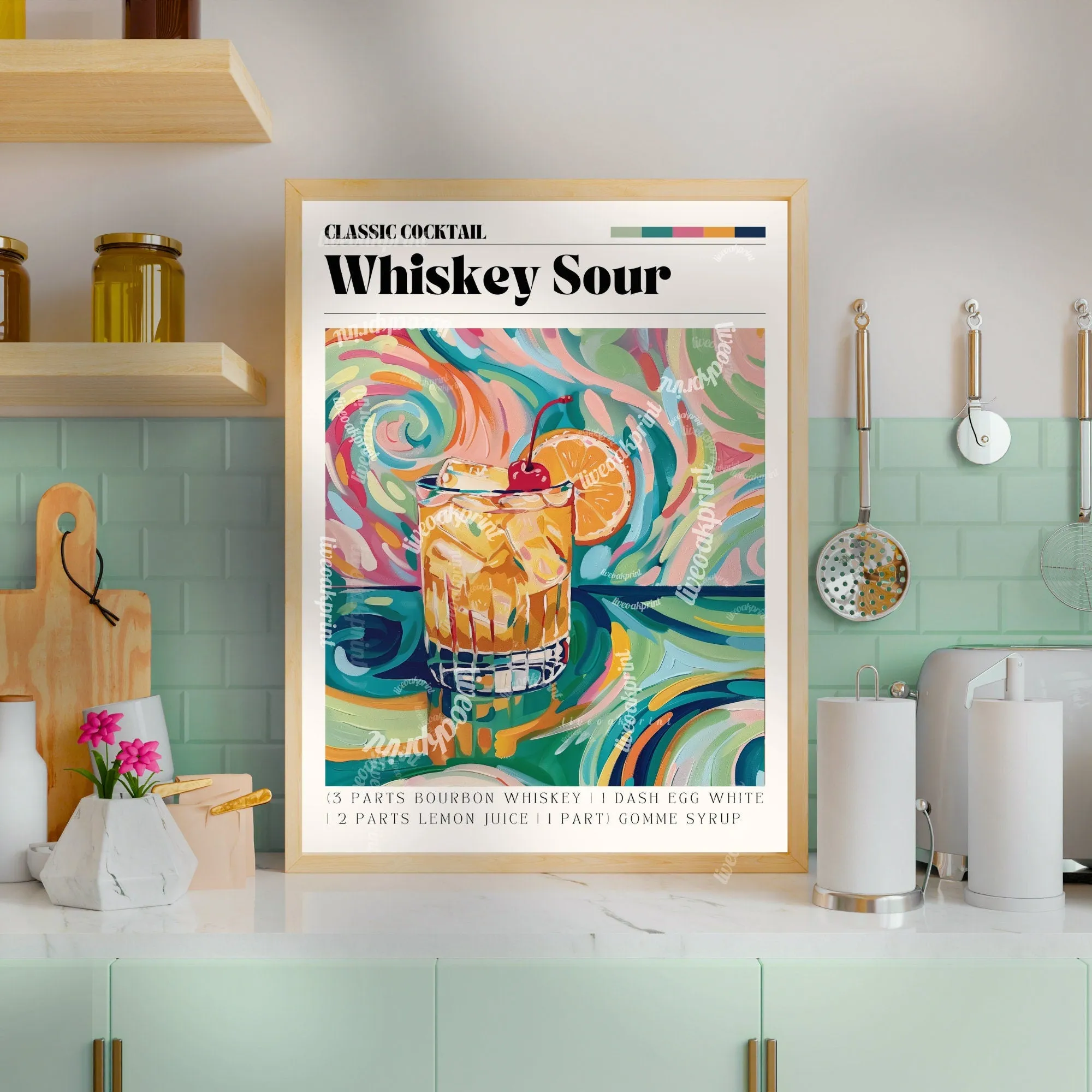 Whiskey Sour Print - Cocktail Wall Art - Cute Bar Cart Art - Classic Cocktail Prints - Paloma Wall Art - Cocktail Print Set - Funky Art