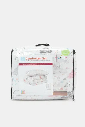 White And Grey Cloud Printed Kids Comforter (Single Size)