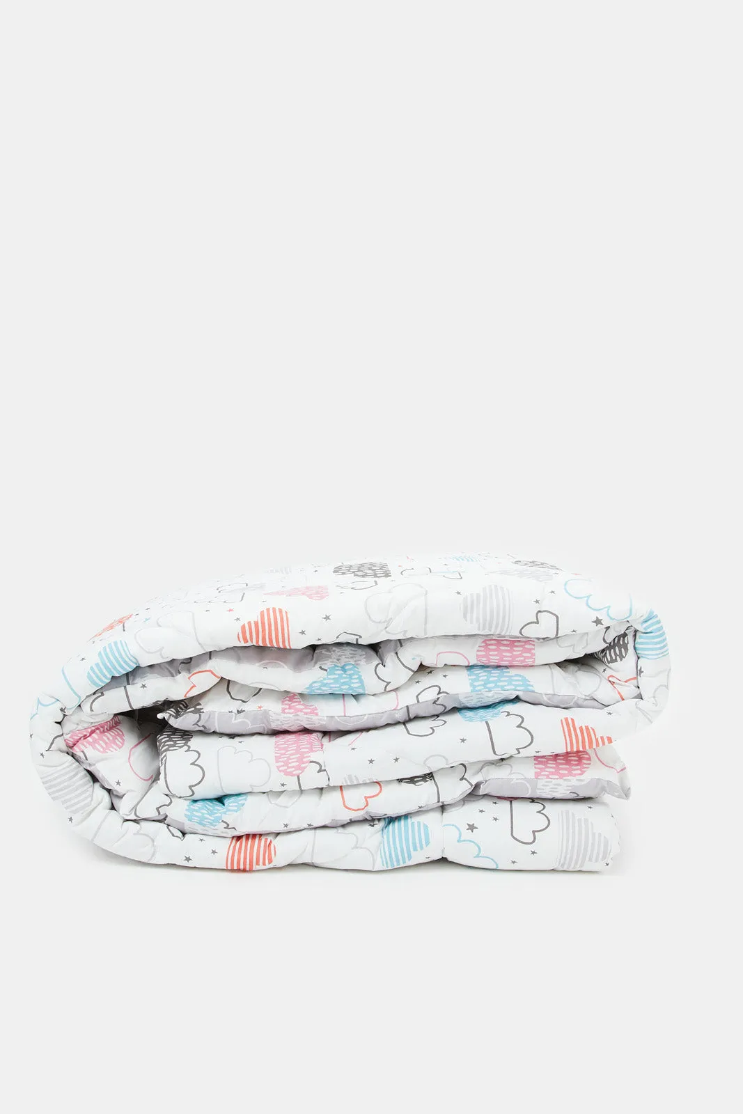 White And Grey Cloud Printed Kids Comforter (Single Size)