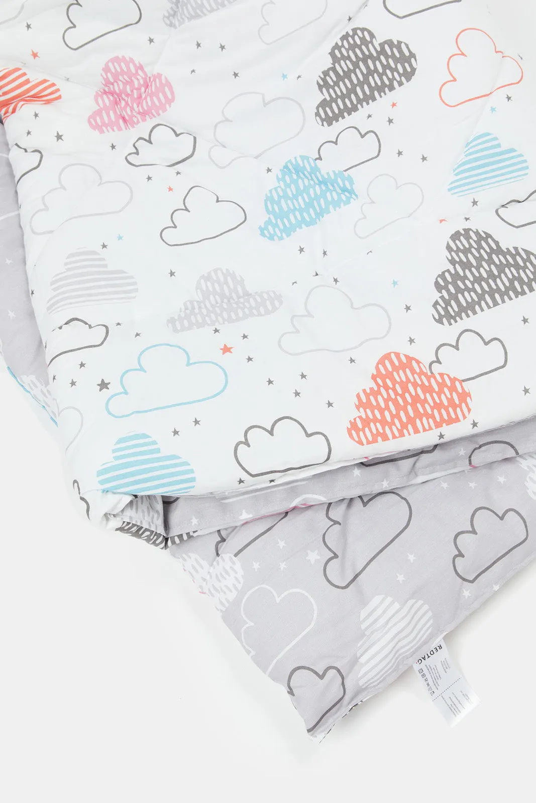 White And Grey Cloud Printed Kids Comforter (Single Size)