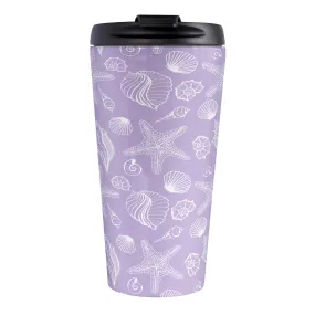 White Seashell Pattern Purple Beach Travel Mug