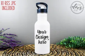 White Sublimation Water Bottle with Straw Mockup 23