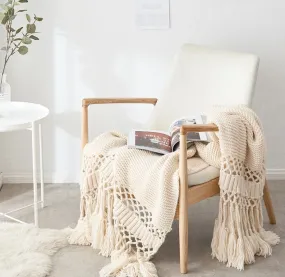 White Throw Blanket, Knitted Blanket, Woven Blanket, Throws For Couch, Throw Blankets For Couch, Big Yarn Blanket, Knitted Sofa Throws, Large Knit