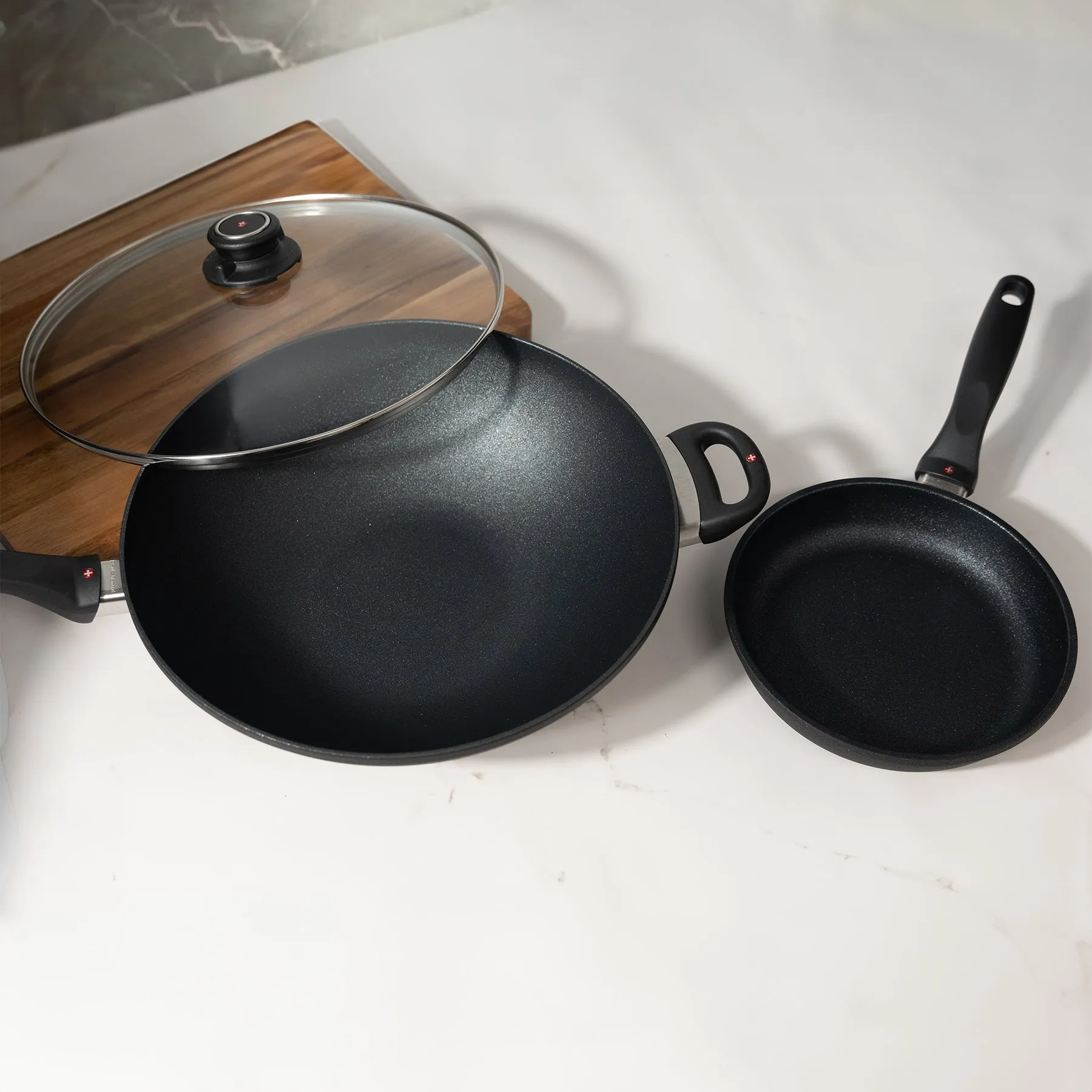 XD Nonstick 8" Fry Pan & 12.5" Wok with Glass Lid Set