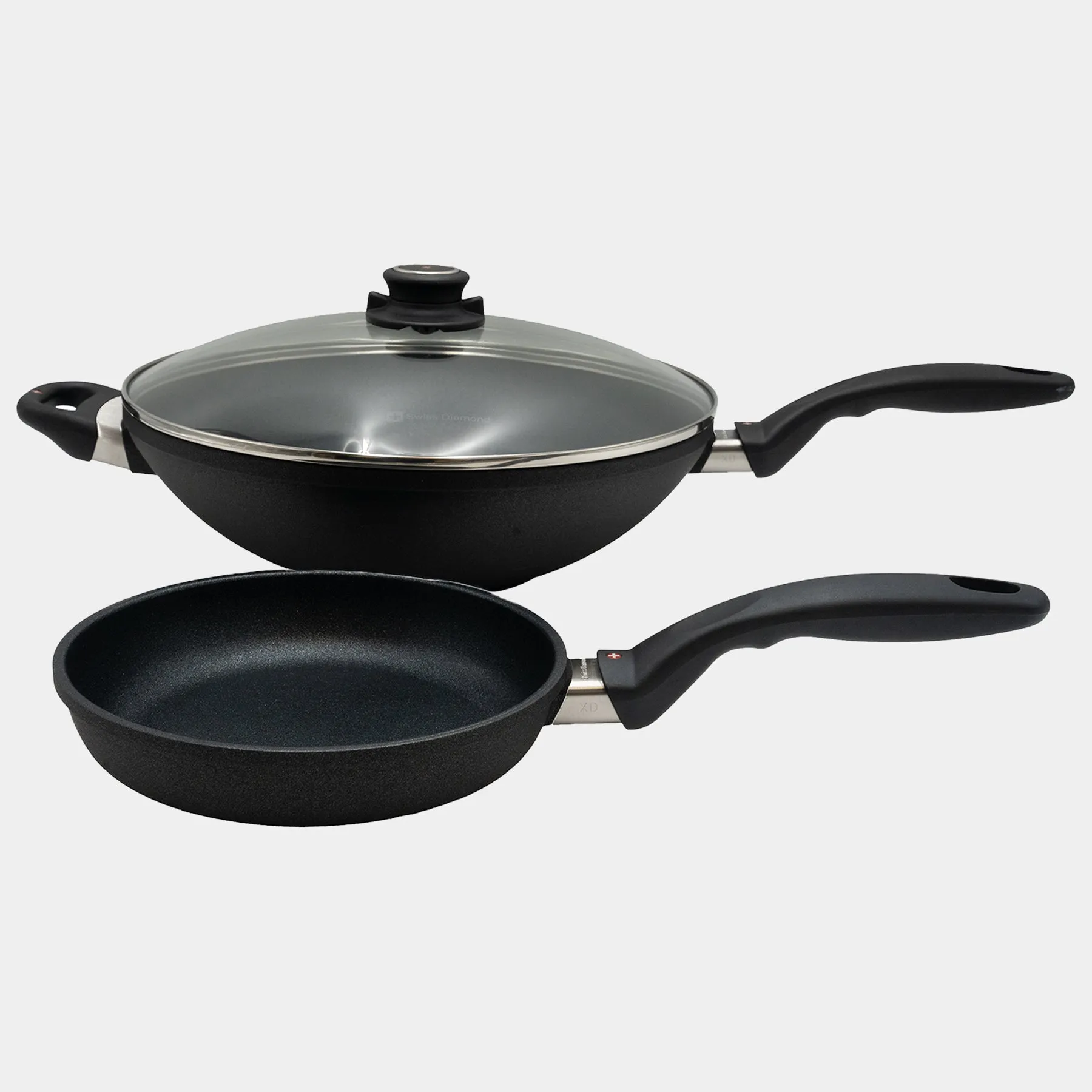 XD Nonstick 8" Fry Pan & 12.5" Wok with Glass Lid Set