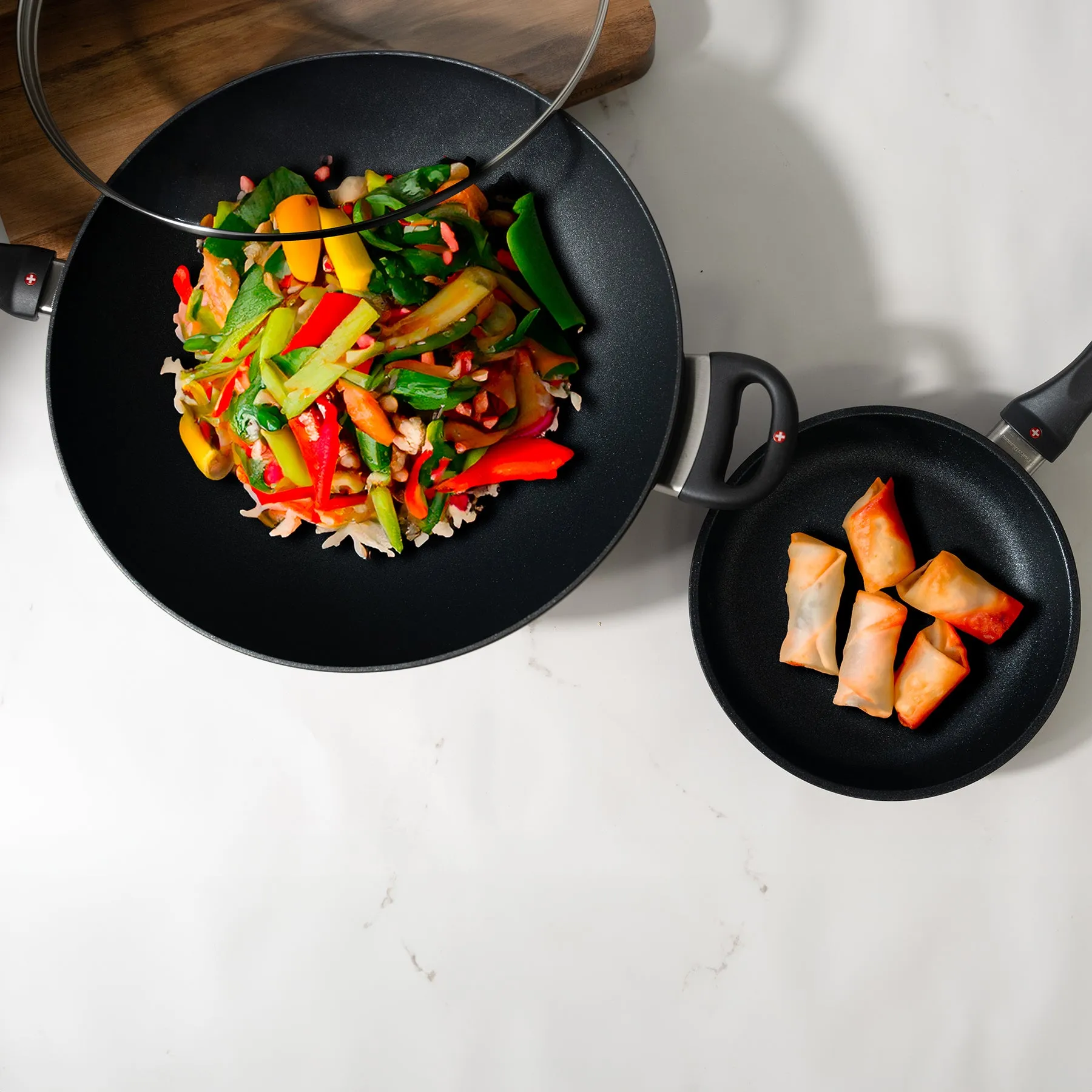 XD Nonstick 8" Fry Pan & 12.5" Wok with Glass Lid Set