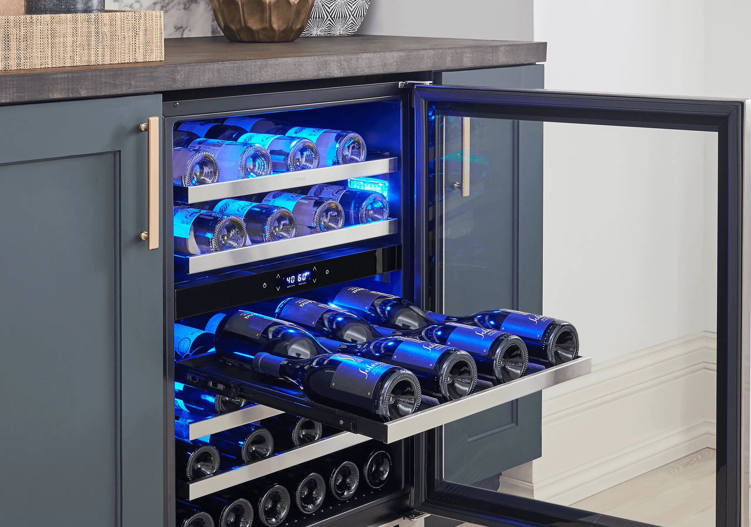 Zephyr PRPW24C02AG Presrv Pro Wine Cooler, 24in Under Cabinet, SS Glass, Reverse Door, 2 Zone