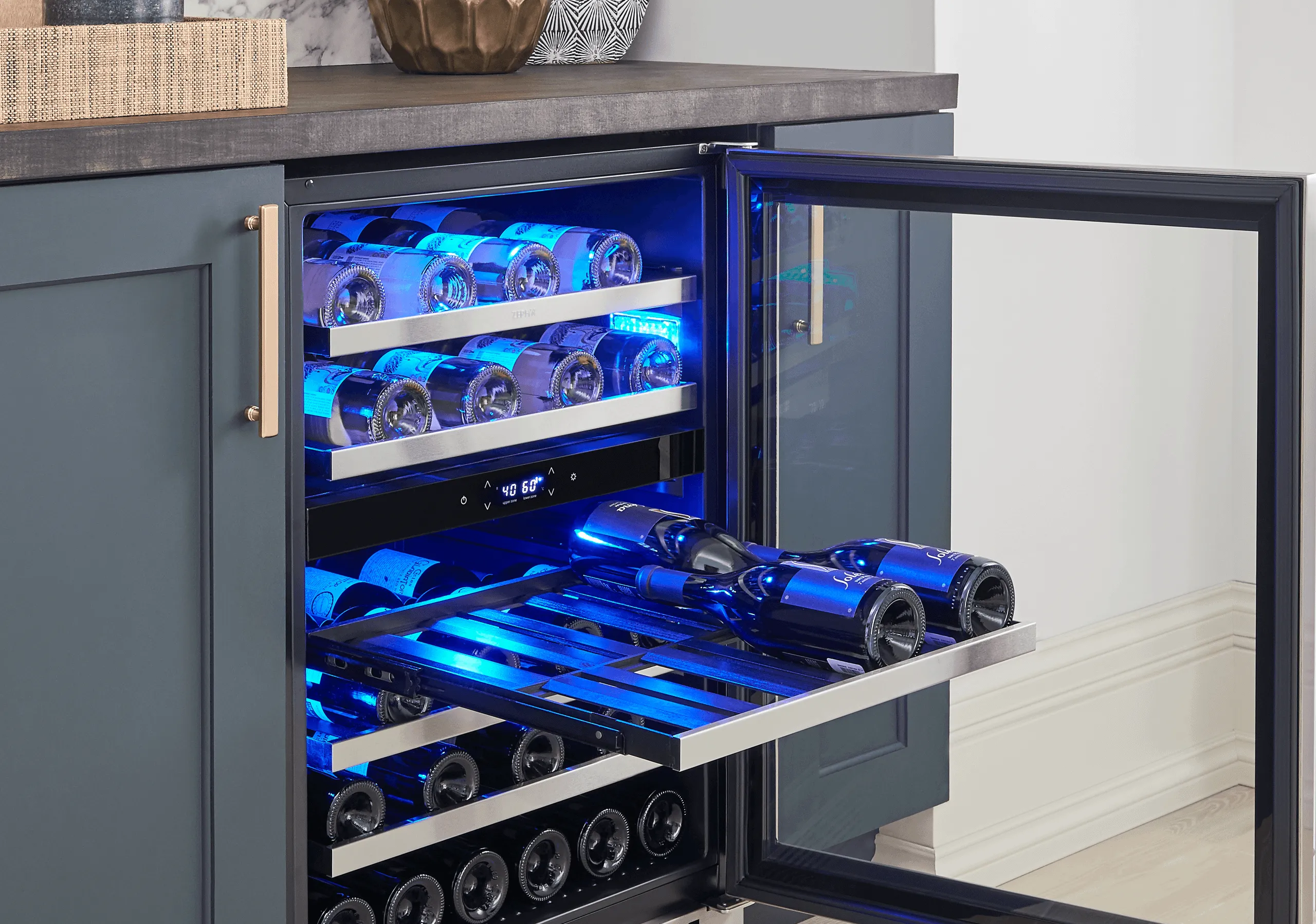 Zephyr PRPW24C02AG Presrv Pro Wine Cooler, 24in Under Cabinet, SS Glass, Reverse Door, 2 Zone