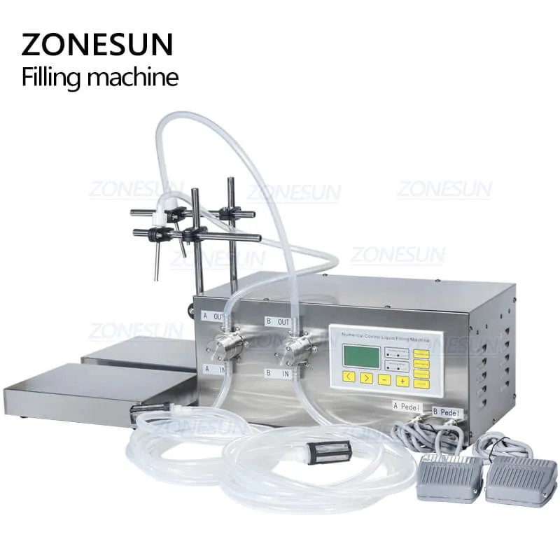 ZONESUN ZS-MP252W Double Heads Magnetic Pump Drinks Essential Oil Ink Liquid Bottle Filling and Weighing Machine